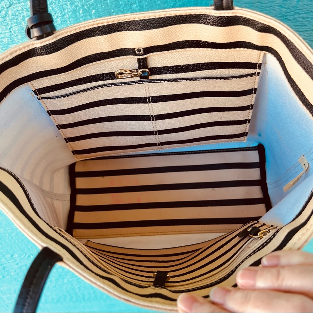 Kate Spade New York Hyde Lane Riley Stripe Tote Bag BLACK BEIGE TAN - Picture 7 of 12